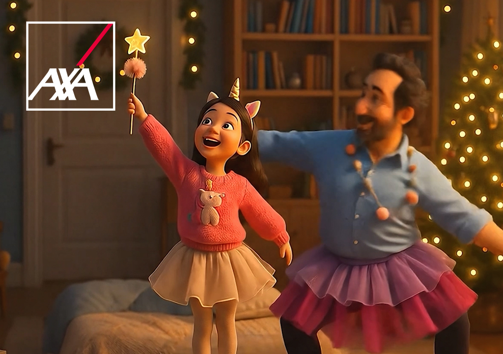 AXA Brand Image with animated father and dauhter dancing at home